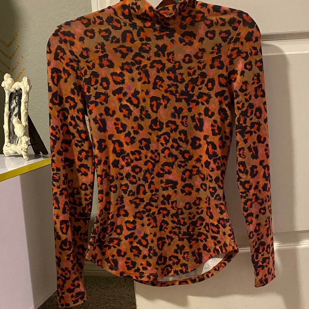 French Connection Orange and Black Animal Print Blouse